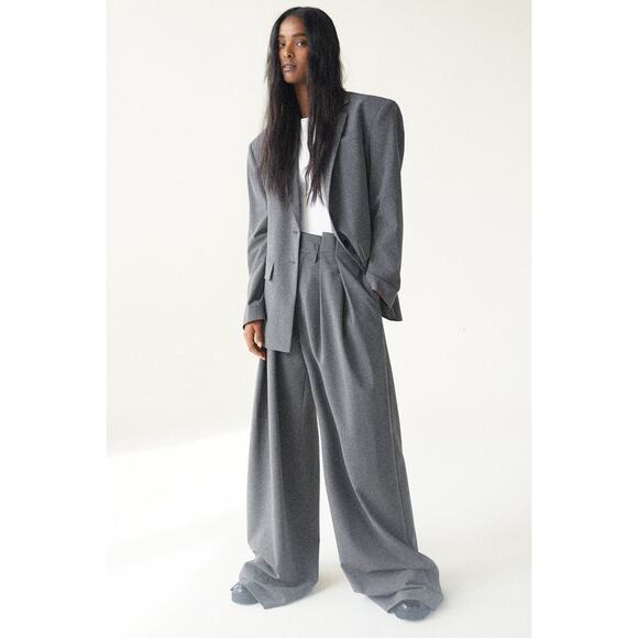 Zara Trouser Womens Small Oversize Gray High Rise Super Wide Leg Pants RARE